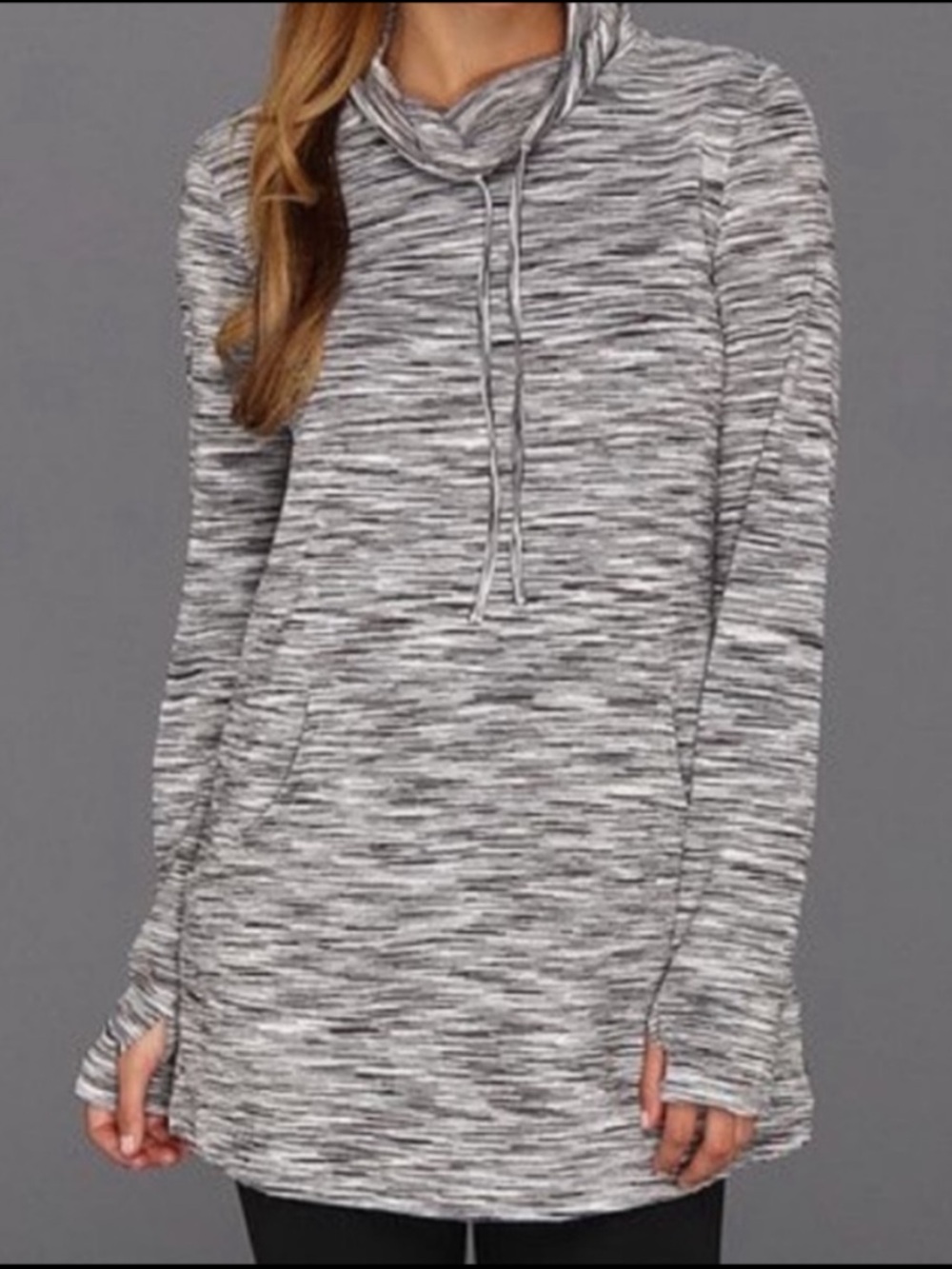 Merrell Leelani Kangaroo Pocket Funnel Neck Long Sleeve Tunic Top Sz S